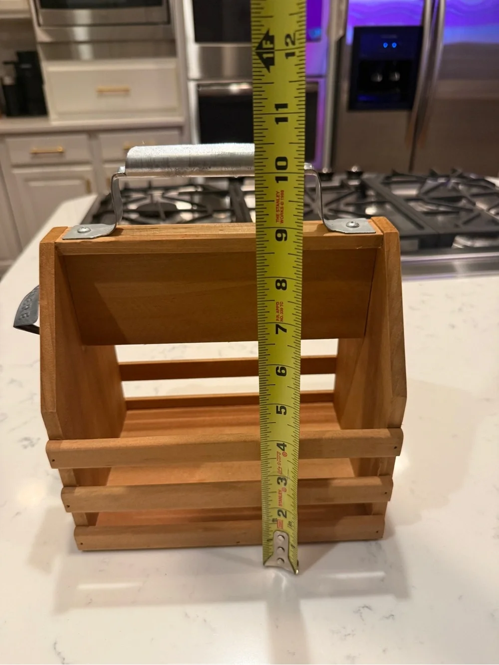 Rustic Wooden Beer Bottle Caddy Carrier w/ Metal Bottle Opener Handle
